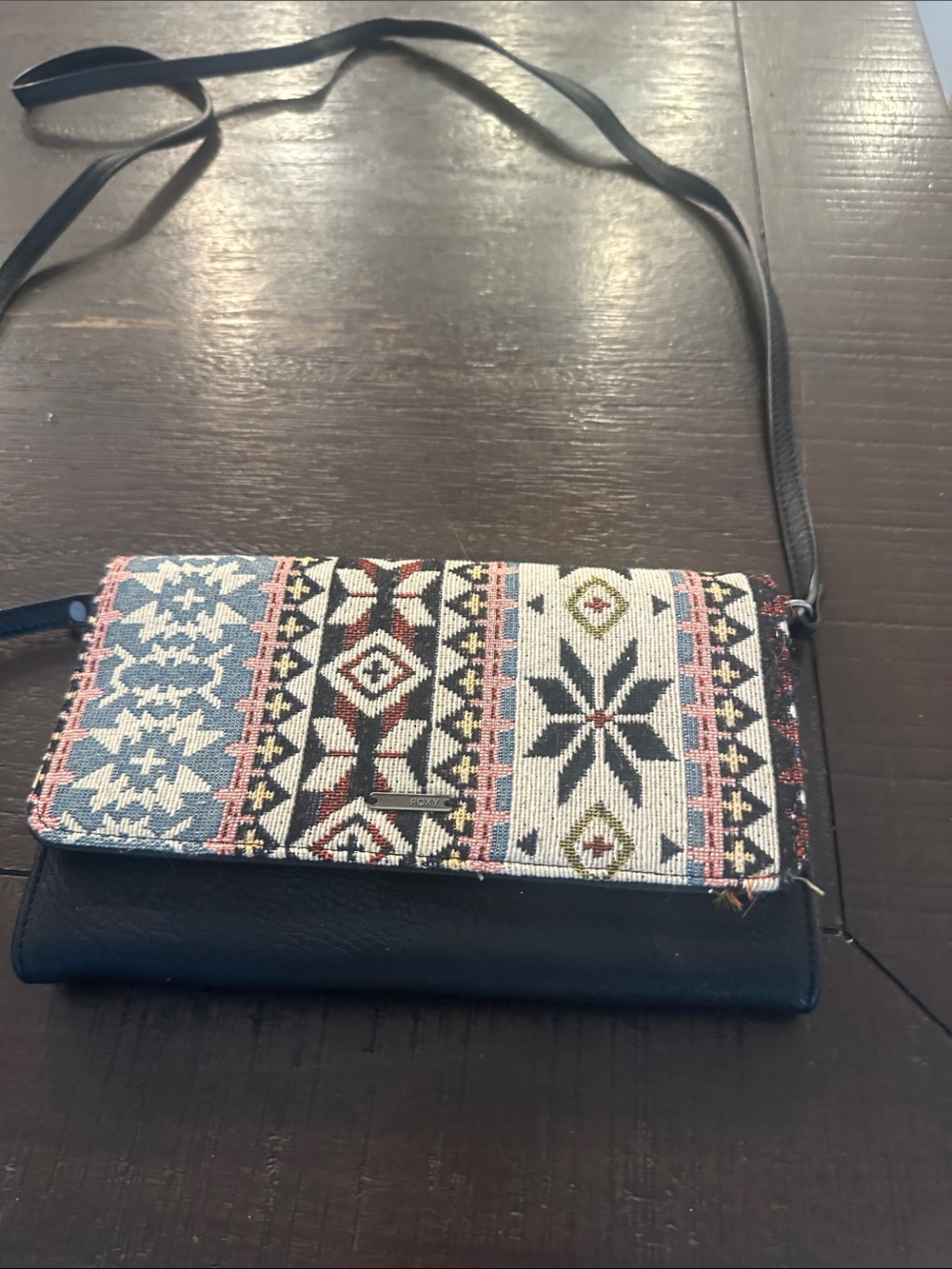Roxy Black Crossbody with Aztec Woven Flap